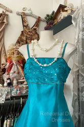 Vintage Fashion A Line Spaghetti Straps Blue Floor Length Evening Dress Semi Formal Prom Dresses